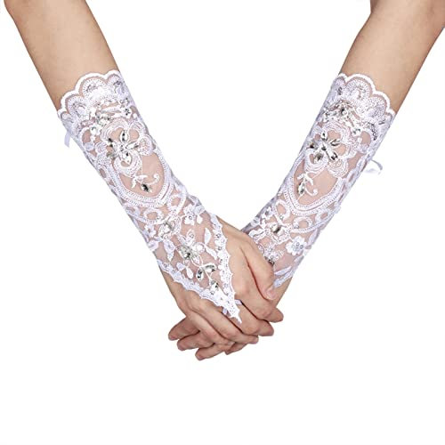 Zerodis Paar Braut Armstulpen Fingerlose Spitze mit Fingerschlaufe für Hochzeitsfeier Party(Beige)