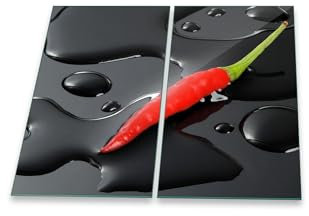 Herdabdeckplatte Abdeckung Ceranfeld Abdeckplatte Schneidebrett 2-Teilig 60x52 Chili Rot Spritzschutz Glasplatte Ceranfeldabdeckung Schutz Herdschutz Sicherheitsglas Glasschneidebrett 2x30x52