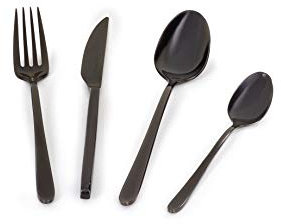 Barazzoni, Set di Posate da Tavola Malachite Titanio, Monoblocco in acciaio inox 18/10, per 6 persone, 24 pezzi: 6 forchette, 6 cucchiai, 6 coltelli, 6 cucchiaini da tè