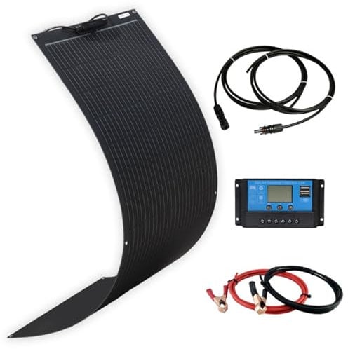 XINPUGUANG Placa Solar 12V Monocristalino de 100W Kit Solar con Panel Solar Flexible 100w + Regulador de Carga Solar de 10A+Cable Solar de 3m para Cargar Bateria, Caravana, Jardín, Barco, Casa