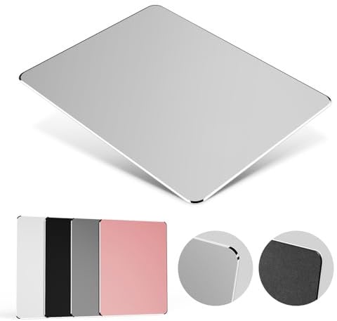 HONKID Tappetino Mouse in Alluminio, Tappetini per il Mouse da gioco Mouse Pad con base in Gomma Antiscivolo, Impermeabile tappetino Alluminio per Notebook, PC e Laptop, 23x18cm, Argento