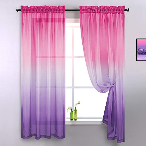 KOUFALL Rosa Vorhänge für Mädchenzimmer, 2 Paneele, niedliche, ästhetische, adrette Raumdekoration für Teenager-Mädchen, Hot Pink und Lila, 213 cm Länge