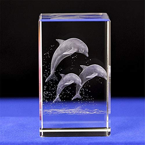 Delfin-Figur aus Kristallglas, 3D-Lasergravur, Delfin-Figur, Tier-Kristallglas, Würfelgravur, Delfin-Skulptur, Geschenke mit Geschenkbox (30 x 30 x 40 mm)