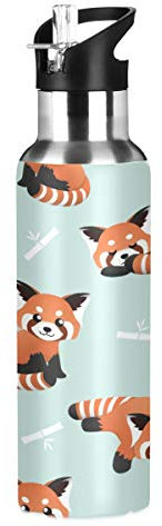 Blueangle Süße rote Panda-Wasserflasche mit Strohhalm, Isolierung, Edelstahl, BPA-frei, Wasserkrug für Fitness, Camping, Outdoor-Sport
