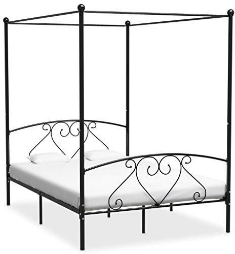 Tidyard Himmelbett-Gestell Doppelbett Metallbett Bettrahmen Lattenrost Schlafzimmerbett Schlafzimmermöbel Ehebett Schwarz Metall 140x 200 cm