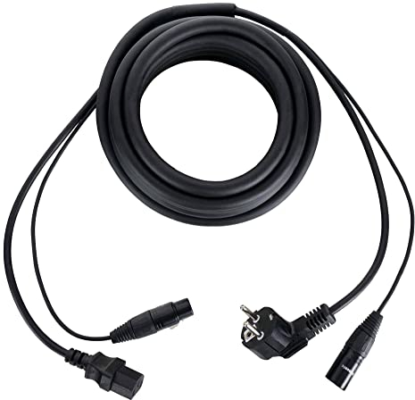 Pronomic Stage EUIECD-5 Hybridkabel Kaltgeräte/DMX - 5 m Kombi-Kabel für Stromversorgung und DMX-Signal - zur Verbindung von DMX-Lichteffekten - bis 6A belastbar- schwarz