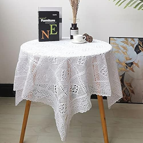 BMIDRUT Tischdecken im Vintage-Stil, gehäkelt, Spitze, quadratisch, für Hochzeit, Zuhause, Party, Weiß