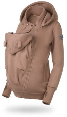 fun2bemum Baby Tragejacke für Mama Känguru Kapuze Pola Latte VORNE/HINTEN (M)