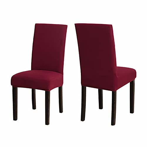 Sufdari Stuhlhussen 2er Set Rot, Stretch Esszimmer Stuhlbezug für Esszimmerstühle, Abnehmbarer Waschbarer Spandex Stuhlüberzug für Küchenstühle,Hotel, Bankett(Rot, 2 Stück)