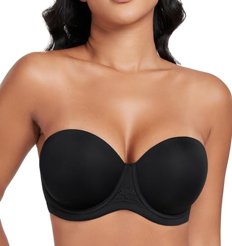 DotVol Women's Strapless Plus Size Underwired Contour Bra | Full Figure, for Large Breasts, Seamless Smooth Cup, Lightly Padded, Minimize Bulge, Anti-slip Side, Convertible Strap