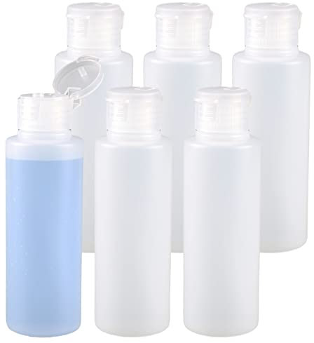 ZEOABSY 6 Pieces Empty 100ml Squeezable Translucent Flip Cap Plastic HDPE Bottles, Travel Soft Squeeze Cosmetic Tubes with Flip Top Screw Caps for Shampoo Soap Toner Refillable Containers