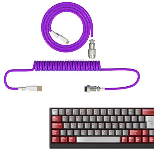 A/R Cable de teclado en espiral tipo C, cable de teclado mecánico de doble manga con metal desmontable | Cable de doble manga TPE con conector de metal desmontable
