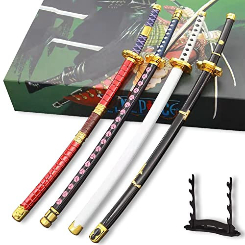 Zoro Roronoa Kleine Schlüsselanhänger mit Ständer, 23,5 cm Zoro Mini-Schwert, Verwendung für Brieföffner, Schlüsselanhänger und Dekoration