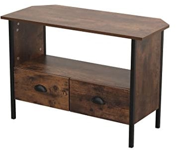 Kingwudo® Retro Industrial Style Corner TV Units TV Stand Cabinet with 2 Drawers and Shelf Rustic Corner Cabinet Storage Units for Living Room
