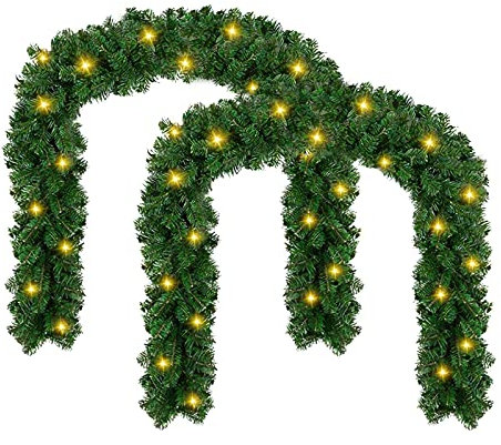 SWANEW 2er 5m Weihnachtsgirlande mit 100 LEDs Warmweiß Tannengirlande Künstlich, Tannenzweiggirlande Weihnachtsdeko für Innen und Außen Treppengeländer Weihnachtsbaum