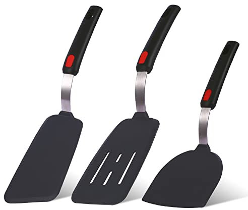 Collfa Kitchen Cooking Utensils Large Silicone Spatulas Turner Heat Resistant 3-Pack Set For Nonstick Cookware,BPA-Free Rubber Thin Slotted Flexible Flipper Spatula for Egg,Pancake,Fish,Cookie,Steak