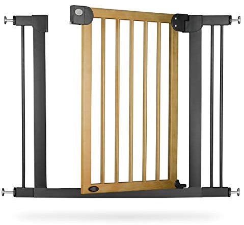 Nukido Treppenschutzgitter Ohne Bohren Türschutzgitter 90° Stop Türgitter Baby Kinder Kindergitter Schutzgitter Breite Verstellbar 76-104 cm Braun Schwarz 104 x 77 cm