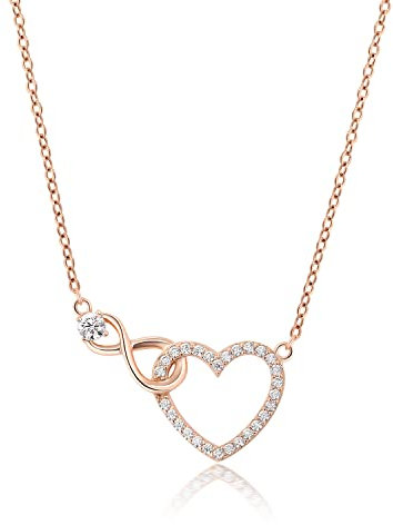 Meissa Unendlichkeits kette Herz Halskette Damen Silber 925 Gold Halskette Charm Zirkonia Herz Infinity Halskette Freundschaft Versprechen Geschenk Bijouterie Damen (Rose Gold)