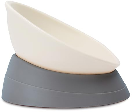 French Bulldog Food Bowl- Slanted Tilted Pug Food Water Bowl,Cat Bowl- Feeder for Frenchie/Shih Tzu/Flat Faced Small Dogs/Puppies/Cats (Grey, 2 Cup)