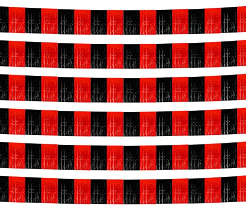 6 Stück 3 m schwarze rote Folien-Fransen-Girlande, metallisches Lametta-Luftschlangen, Banner, Wandbehang, Fransen, Hintergrund, Banner für Parade, Schwimmer, Valentinstag, Party-Dekorationen