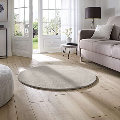 Taracarpet Supersoft kurzflor Teppich Fiona Wohnzimmer Schlafzimmer Kinderzimmer Flur Läufer waschbar rutschfest Uni Sand 080 cm rund