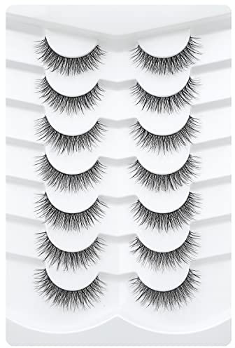3D Clear Band False EyeLashes Natural Look Cat Eye Wispy Fake lashes Short Supernatural Cross Soft Reusable Lashes 7 Pairs-Happy Heartbeat(No.201)