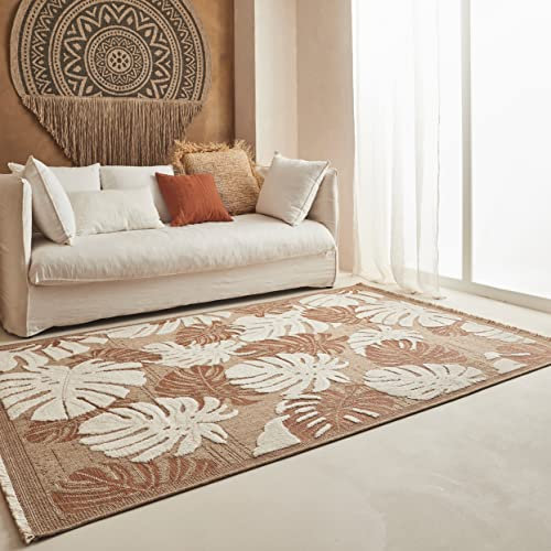 Nazar Tapis, Tapis Salon Nature Aspect Jute Chiné Motif Moderne Style Boho, Tapis pour Salon, Chambre, Terrasse, Exterieur, Couleur Naturelle (9062 Terra, 120x170 cm)