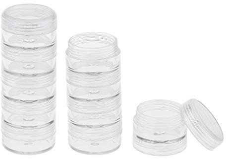 INVEES Juego de 2 recipientes redondos de plástico pequeños para almacenamiento de cosméticos, exhibición de joyas, maquillaje transparente, apilable, pequeño tarro con tapa de rosca, caja de
