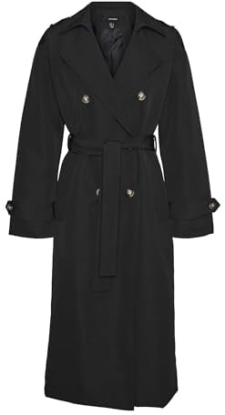VERO MODA Women's Vmchloe Noos Long Trench Coat Jacket, Black, S