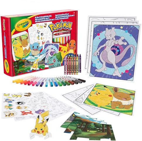 CRAYOLA - Pokémon 5-in-1 Kreativset, mit Ausmalblättern, Markern, Buntstiften, Aufklebern, 60 Stück, Geschenk für Jungen und Mädchen, ab 4 Jahren - 04-2924
