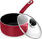 KICHLY 18cm / 2L Nonstick Saucepan with Glass Lid - Multipurpose Induction Pan for Home Kitchen or Restaurant - Milk Pan, (18cm, 2L, Induction, Red, Pack of 1)