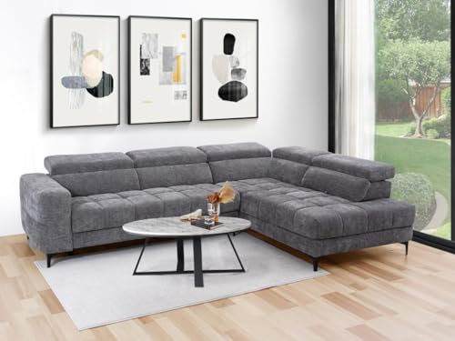 Vente-unique-Eckrelaxsofa elektrisch - Ecke rechts - mit ausziehbarer Sitzfläche - Stoff - Anthrazit - MONISO