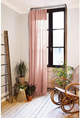 ACTOME Lot de 2 Rideaux 140 x 300 cm réglables Double Gaze de Coton Rose pêche