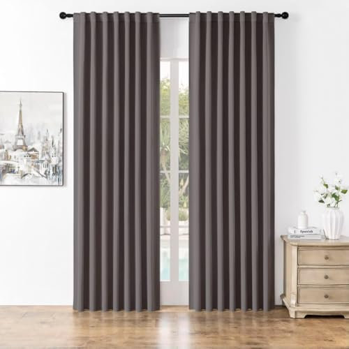 Joydeco Vorhänge mit Verdeckten Schlaufen 2er Set,H 228 x B 167 Grau Verdunkelung Blickdicht Lang Vorhang Stangendurchzug Polyester Gardinen Blackout Curtains Schlafzimmer Wohnzimmer