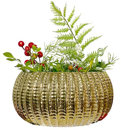 Banziaju Gold-Pflanztopf,Gold-Pflanzgefäße für Zimmerpflanzen, 9,1 Zoll Keramik Gold-Pflanztopf, Runder Gold-Blumentopf, Rutschfester Gold-Topf für Pflanzen für den Tisch, Typ 1