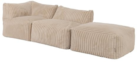 Icon Tetra Modular Sofa für Erwachsene, Beige, Flauschiger Kunstpelzstoff, 2 Sitzer Ecksofa, Bequemer Bean Bag Sofa mit Füllung, Relaxsessel, Lounge, Wohnzimmer Möbel