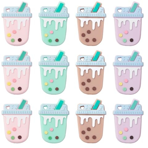 UR URLIFEHALL 10 Pcs Boba Milk Tea Silicone Beads Bubble Tea Silicone Focal Beads Cute Drink Bottle Beads for DIY Jewelry Bracelet