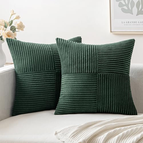 MIULEE 2er Set Kissenbezug 50x50cm Dunkelgrün Kissenhülle Kissenbezüge Sofakissen Dekokissen Boho Couchkissen Kord Dekorative Zierkissenbezug für Sofa