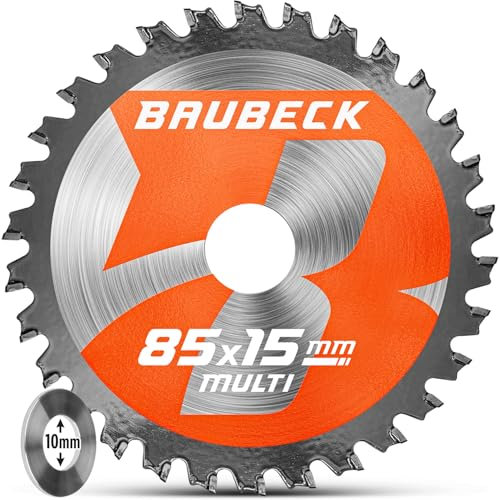 BAUBECK Sägeblatt 85x15 +10mm Adapter, 30Z, 1.4mm Feinschnitt in Holz & Alu kompatibel mit Bosch GKS 12v-26, Metabo Sägeblatt 85x10, Kreissägeblatt 85x15