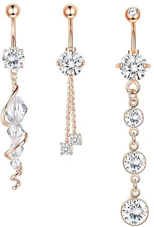 Decentraland 1 SATZ Rosegold Mit Zirkon 1.6mm (14G) Lang Bauchnabelpiercing Hängend Spirale Körper Piercing Bauchnabel Schmuck Titan Stahl Edelstahl 10mm