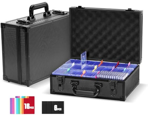ProCase Stoßfest Toploader Sammelkarten Aufbewahrungsbox, Aluminiumstruktur-Schließfach mit Verstellbaren Teiler für 600+ Toploader, Magnetkartenhalter, MTG, TCG, Yugioh, Sportkarten -Schwarz