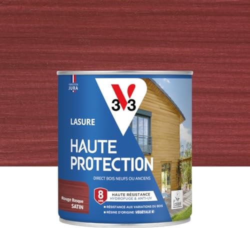 V33 Vernice per legno esterno rosso basco satinato, alta protezione 8 anni, alta resistenza idrorepellente e UV, resistente alle variazioni del legno, Ecolabel, resina di origine vegetale, 0,75 l