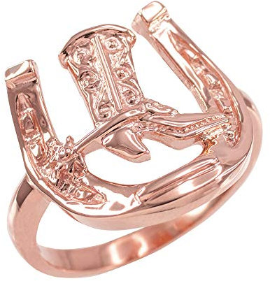 Joyara Rose Gold Horseshoe with Cowboy Boot Men's Ring Y