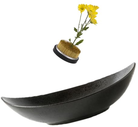 Japanese Ikebana Vase Kit,2inch Flower Frog Kanzan with 9inch Bowl Vase - Floral Frog Included,Various Styles (Frosted, Hammering Pattern)