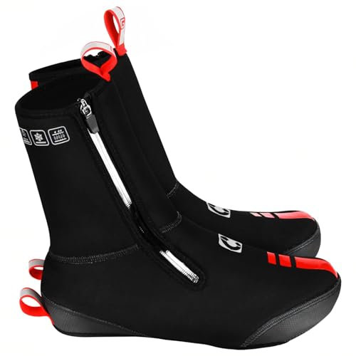 SECXEO Neopren Überschuhe Fahrrad Winter Thermo Wasserdicht Rennrad Schuhe überzieher Regenschutz Reflektierende Radschuhe überzug für Herren Damen, Schwarz XXXL