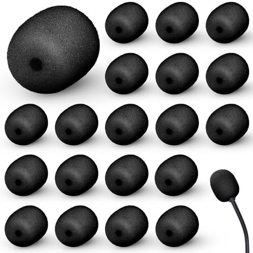 Innconee 20 Pcs 2x15 mm Mini Size Headset Windscreen Microphone Foam Cover Small Lapel Mic Sponge Pop Filter Replacement for Hole Ear-hook Other Headset Microphones((Black)