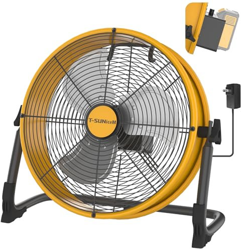 Ventilador de piso de 16 pulgadas con batería para batería Dewalt de 20 V máximo, ventilador portátil con adaptador de CA y salida USB, ventilador industrial de metal de alta velocidad, ventilador