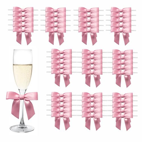 MORSUNBELA 50 Fiocchi Regalo per Fiocchi, Piccoli Fiocchi, Decorazione per Confezioni Regalo, Decorazione Natalizia, Rosa Antico