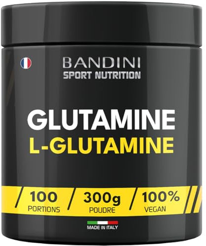 Bandini® L-Glutammina Pura in Polvere, Aminoacido utile per Esercizi Fisici ad Alta Intensità e per la Massa Muscolare, Glutammina 100% Vegan, Glutamine POWDER, Palestra e Sport, Confezione da 300g