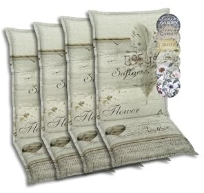 GO-DE Textil Bequeme und attraktive Polsterauflagen für Mittellehner-Gartenstühle (4er-Set, Feder beige, Mittellehner)